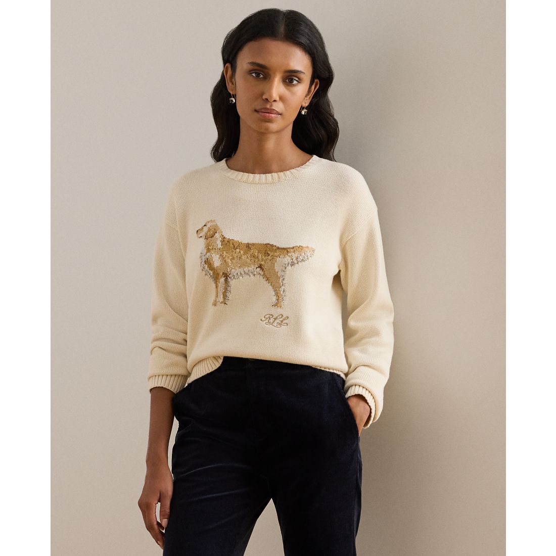 Lauren Ralph Lauren Petite Intarsia Golden Retriever Sweater
