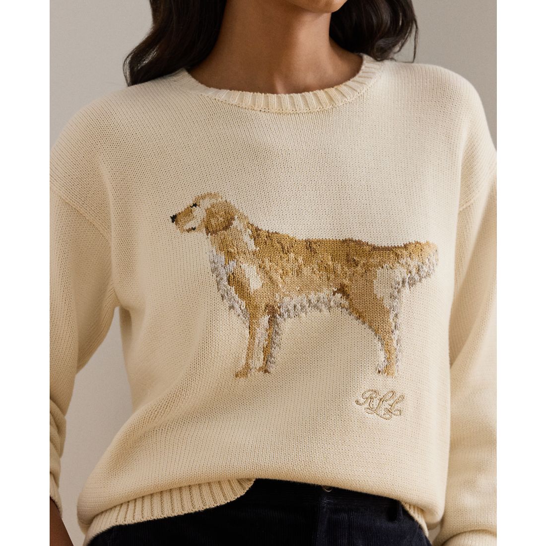 Lauren Ralph Lauren Petite Intarsia Golden Retriever Sweater