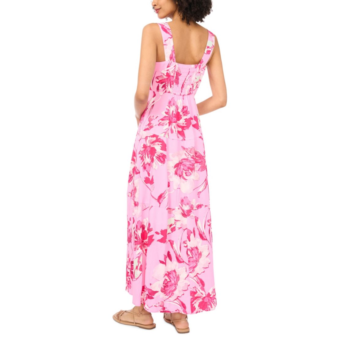 Vince Camuto Women's Floral Square-Neck Smocked-Back Sleeveless Maxi Dress