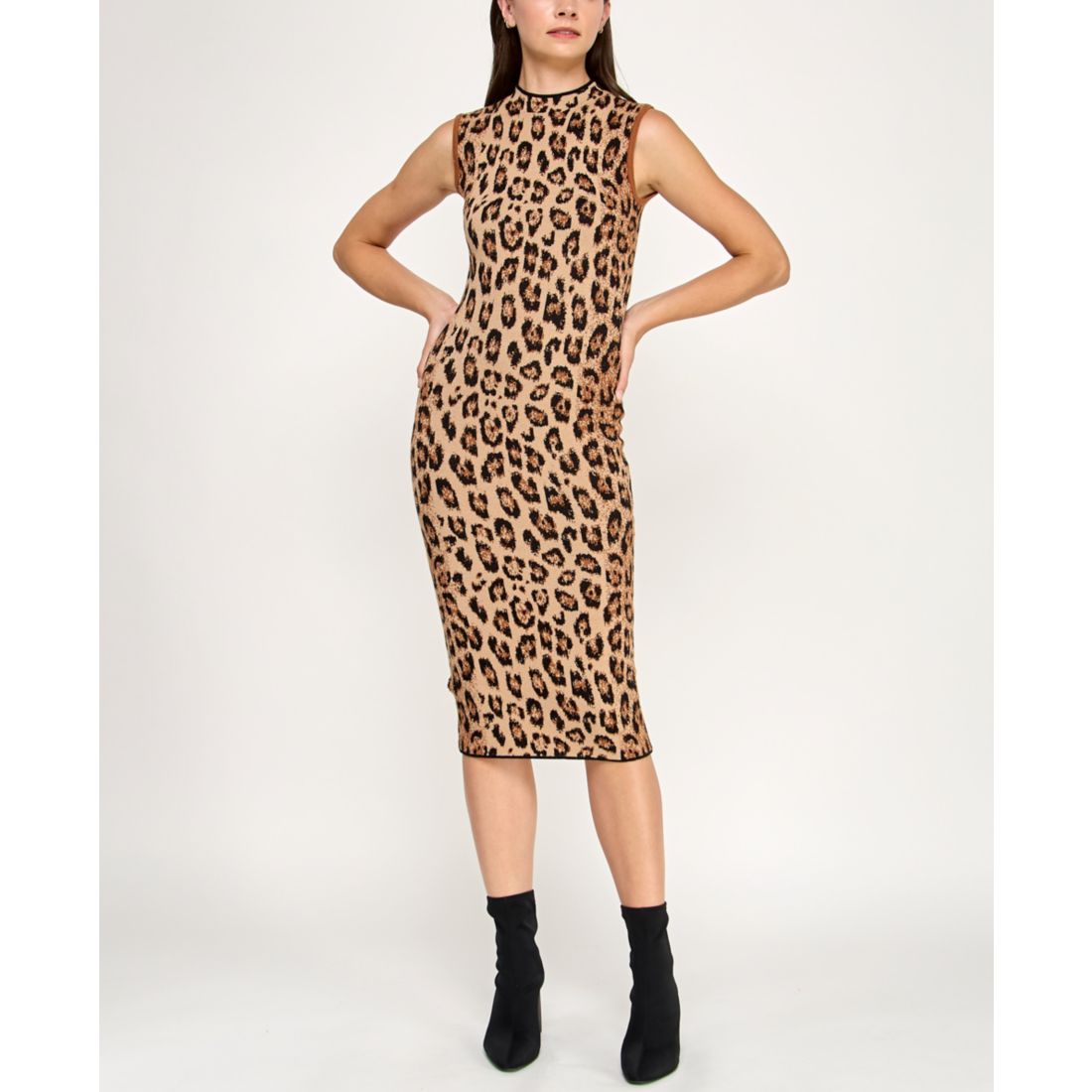 Invitee Juniors' Animal Print Mock Neck Midi Sweater Dress