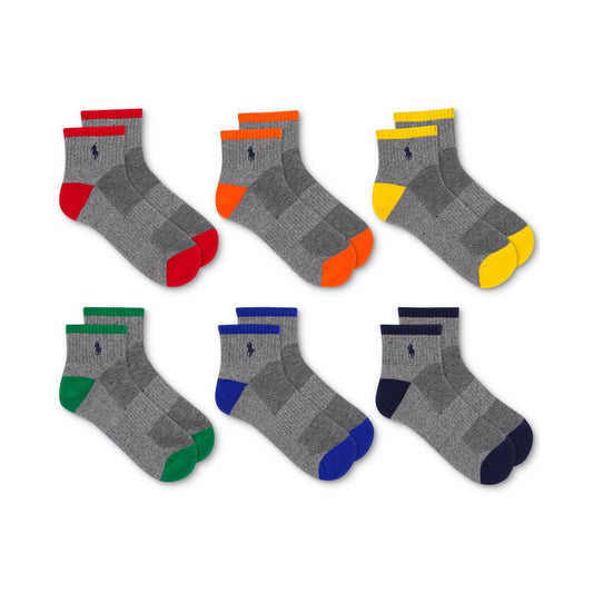 Polo Ralph Lauren Men's 6-Pk. Performance Tipped Color Heel Toe Quarter Socks