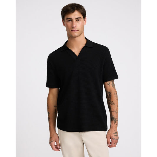 Classic Fit Textured Knit Johnny Collar Polo