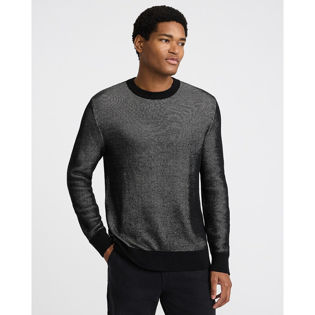 Two Tone Crew Neck Cotton Sweater