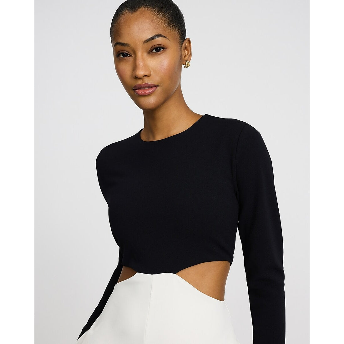 Color Bock Crew Neck Long Sleeve Cutout Jumpsuit