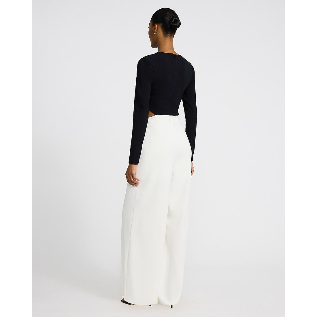 Color Bock Crew Neck Long Sleeve Cutout Jumpsuit