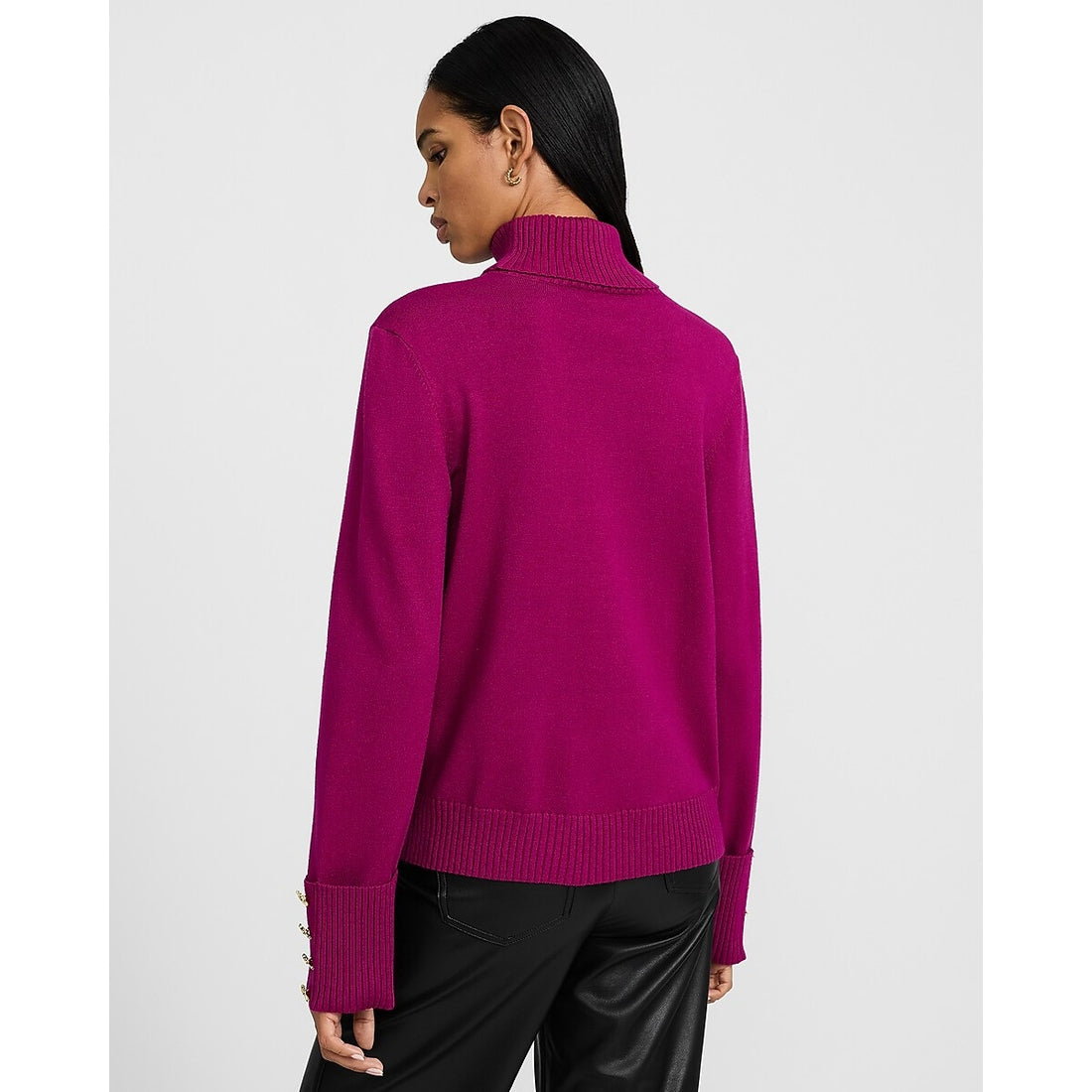 Airy Soft Turtleneck Novelty Button Cuff Sweater