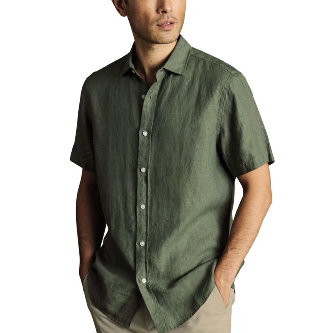 Charles Tyrwhitt Men's Slim-Fit Button-Down Linen Shirt
