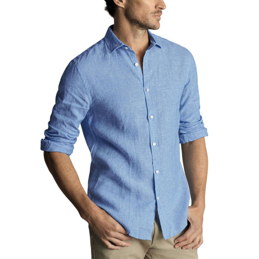 Charles Tyrwhitt Men's Slim Fit Long Sleeve Linen Button-Front Shirt