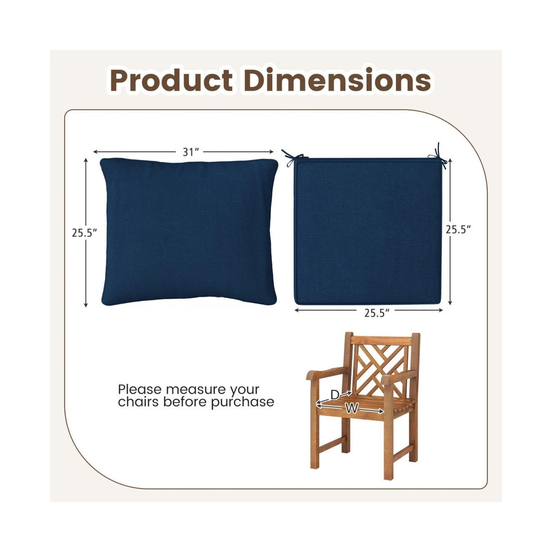 Deep Seat Chair Cushion Pads Set with Rope Belts for Indoor and Outdoor