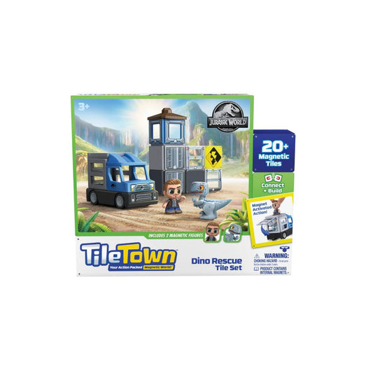 Tile Town Jurassic World Dino Rescue Magnetic Tiles Playset, 22 Piece