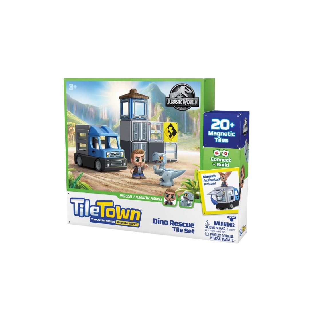 Tile Town Jurassic World Dino Rescue Magnetic Tiles Playset, 22 Piece