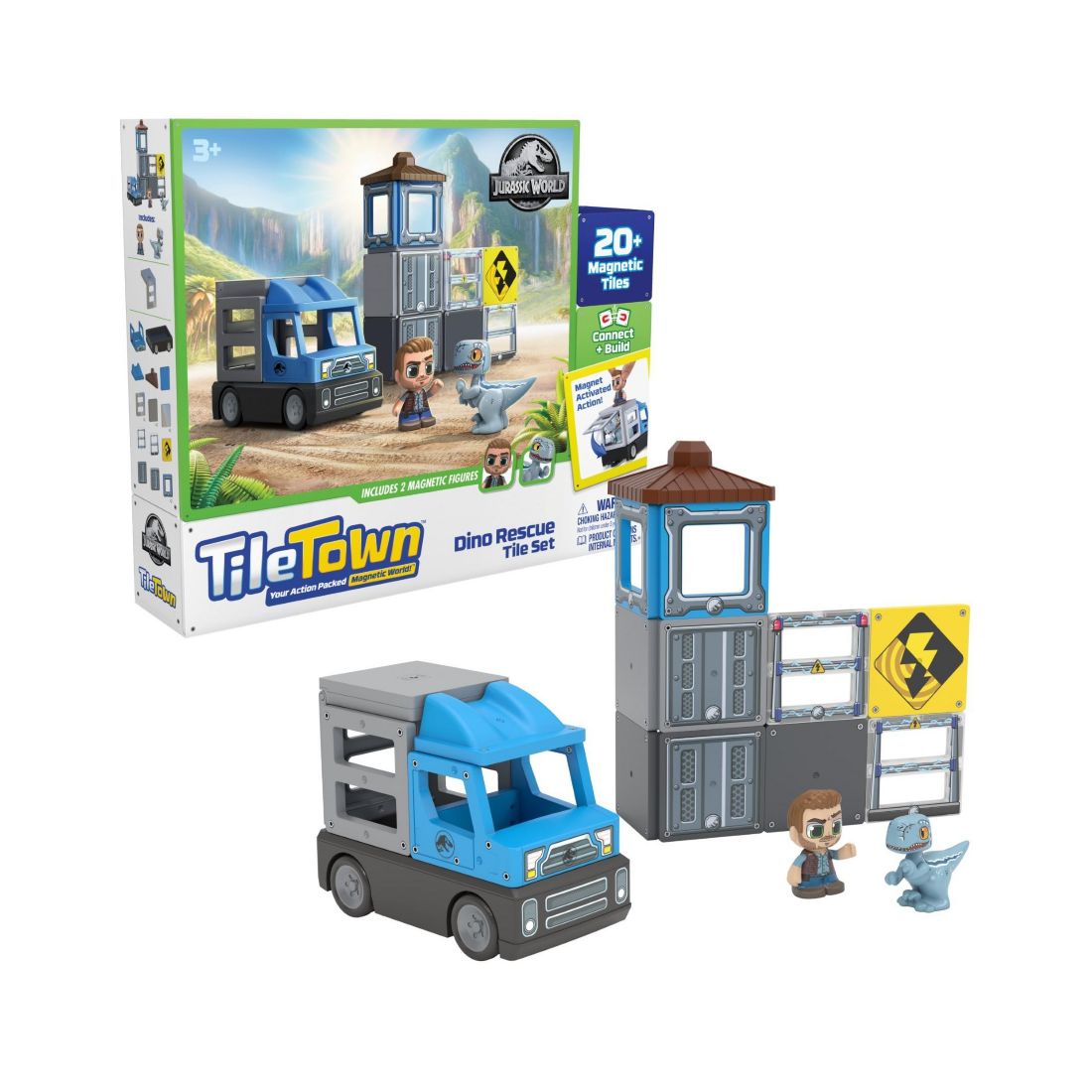 Tile Town Jurassic World Dino Rescue Magnetic Tiles Playset, 22 Piece