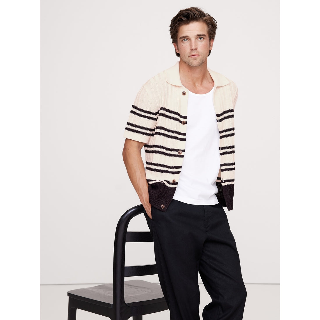 Men's Cotton-Linen Resort Sweater Polo Shirt