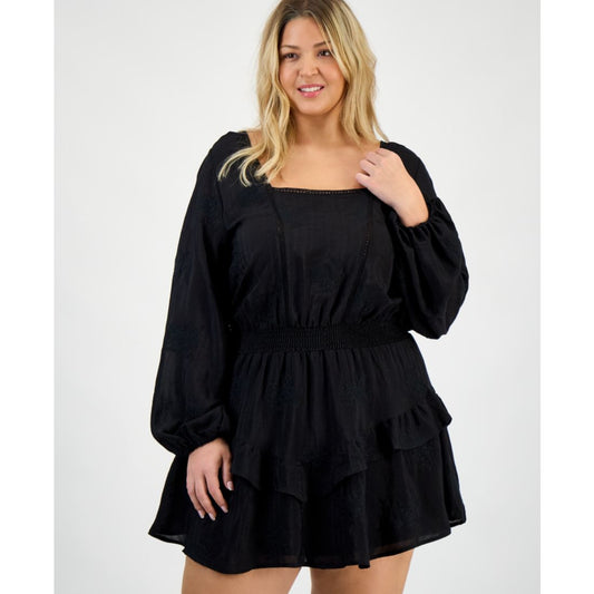 And Now This Trendy Plus Size Embroidered Balloon-Sleeve Mini Dress, Macy's Exclusive