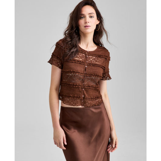 And Now This Women's Scoop-Neck Short-Sleeve Lace Top, Exclusively at Macy's