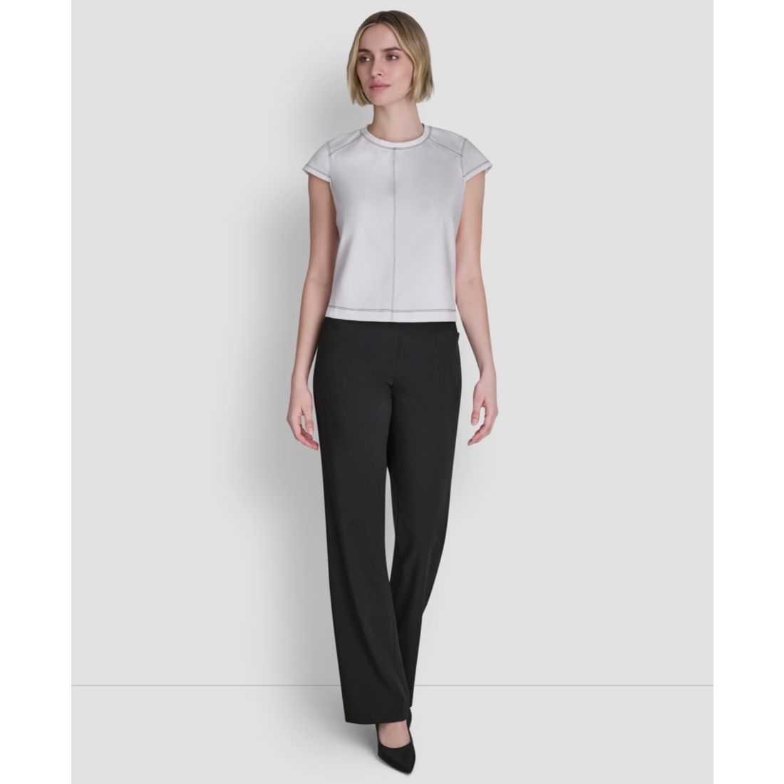 Dkny Women's City Ponte Knit Cap-Sleeve Crew Neck Top