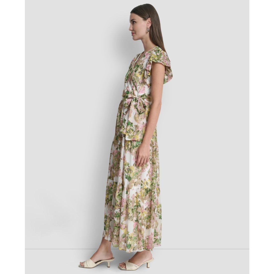 Dkny Women's V-Neck Tiered Long Dress