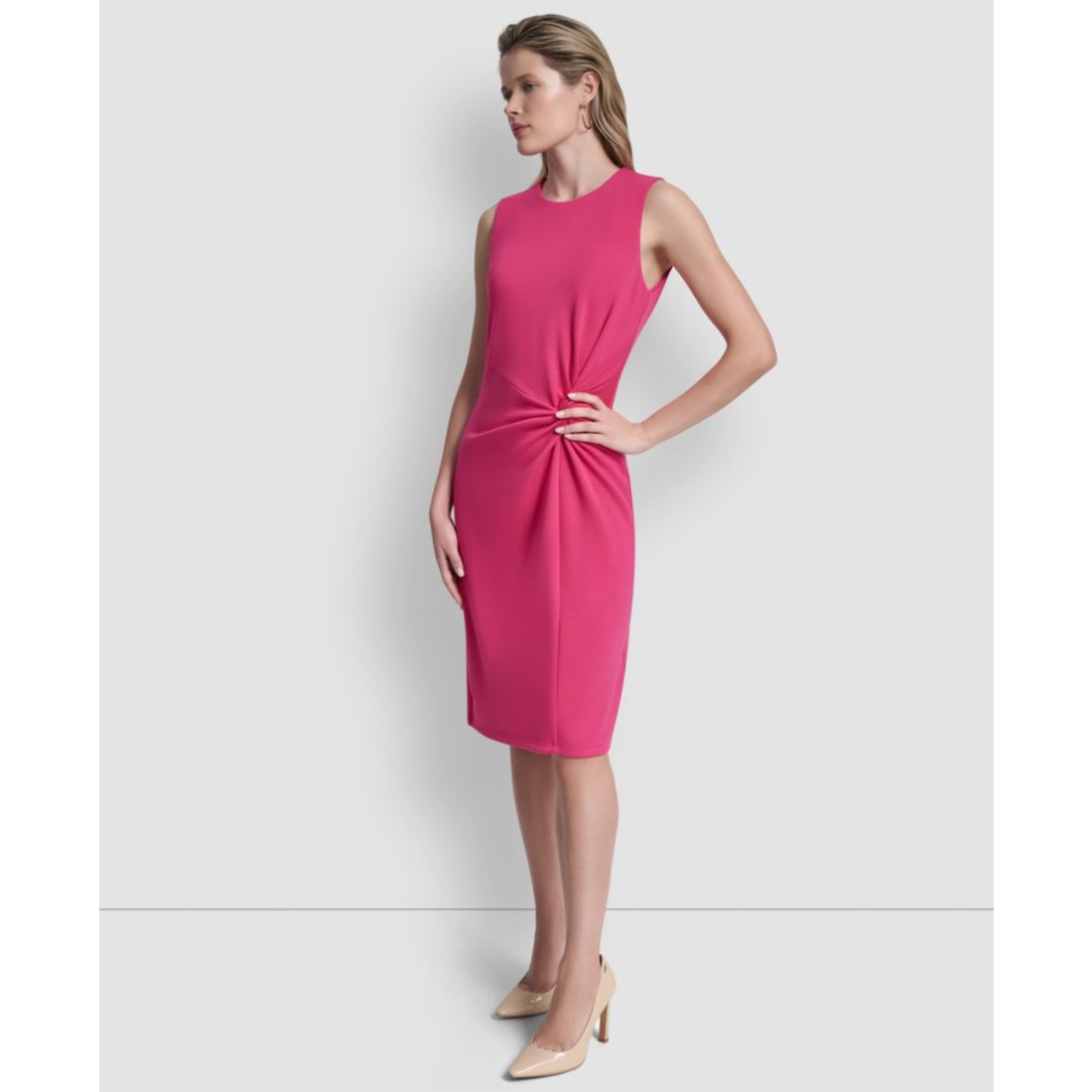Dkny Women's Sleeveless Jewel Neck Knot Front Dress