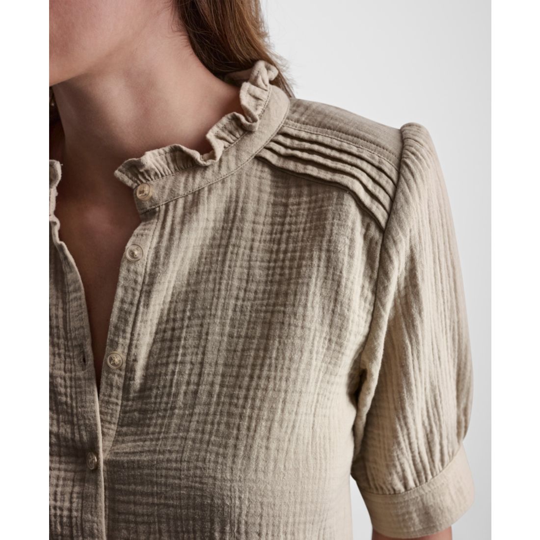 Dkny Jeans Petite Short Puff-Sleeve Button-Front Shirt