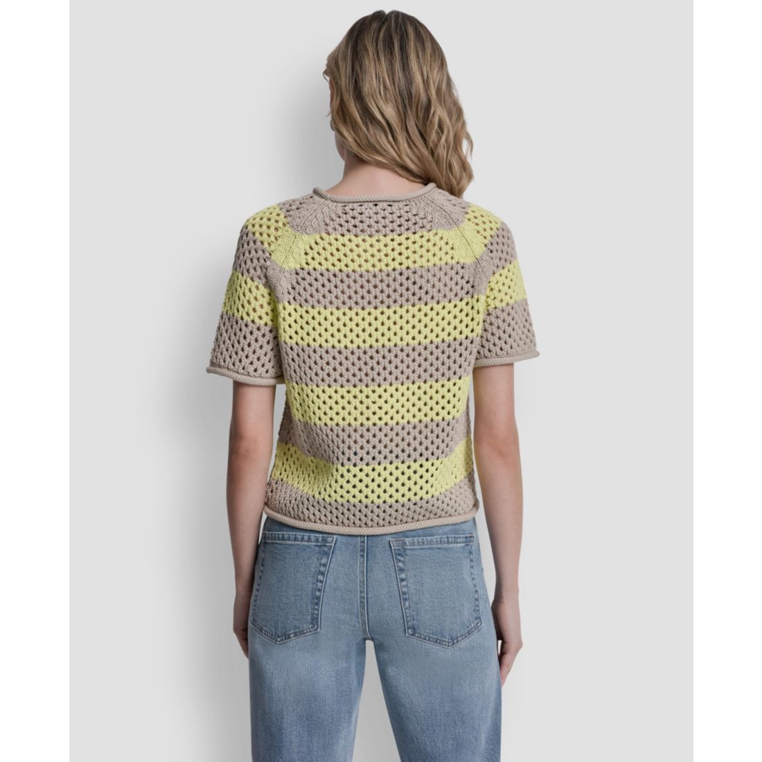 Dkny Jeans Women's Stripe Pointelle Cropped Pull-On Sweater