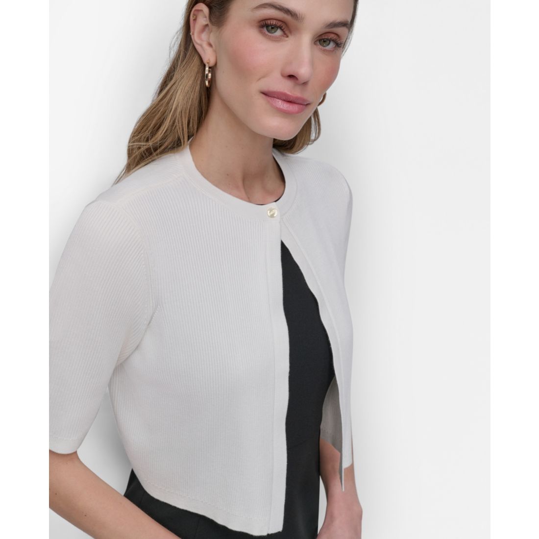 Dkny Women's Cropped Elbow Sleeve Snap Front Shrug