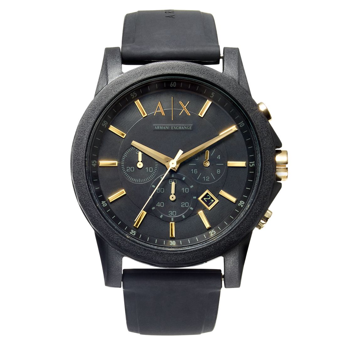 A|X Armani Exchange Men's Chronograph Black Silicone Strap Watch 45mm Gift Set