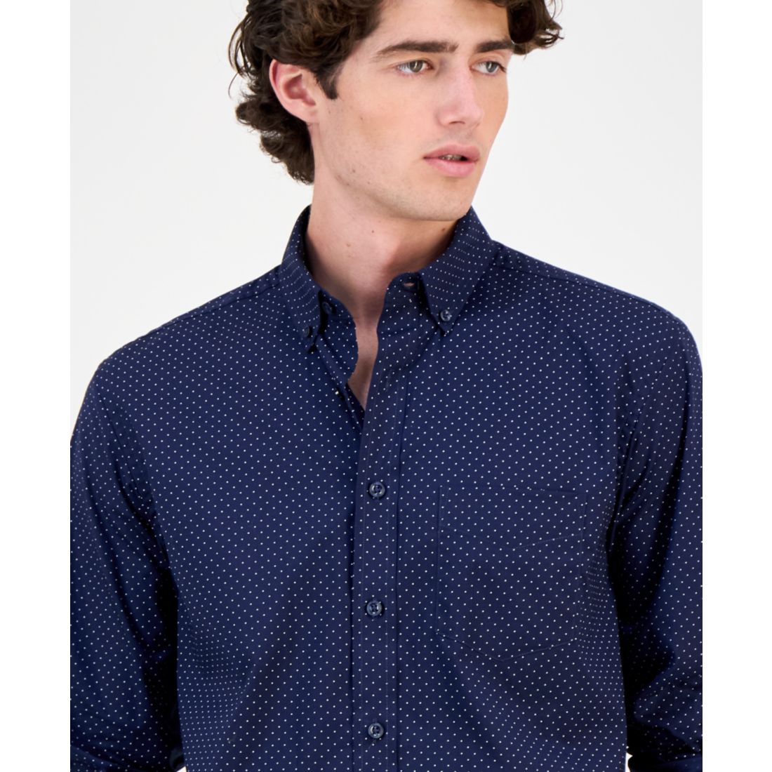 Men's Club Room Micro Dot Print Stretch Cotton Shirt, Created for Macy's