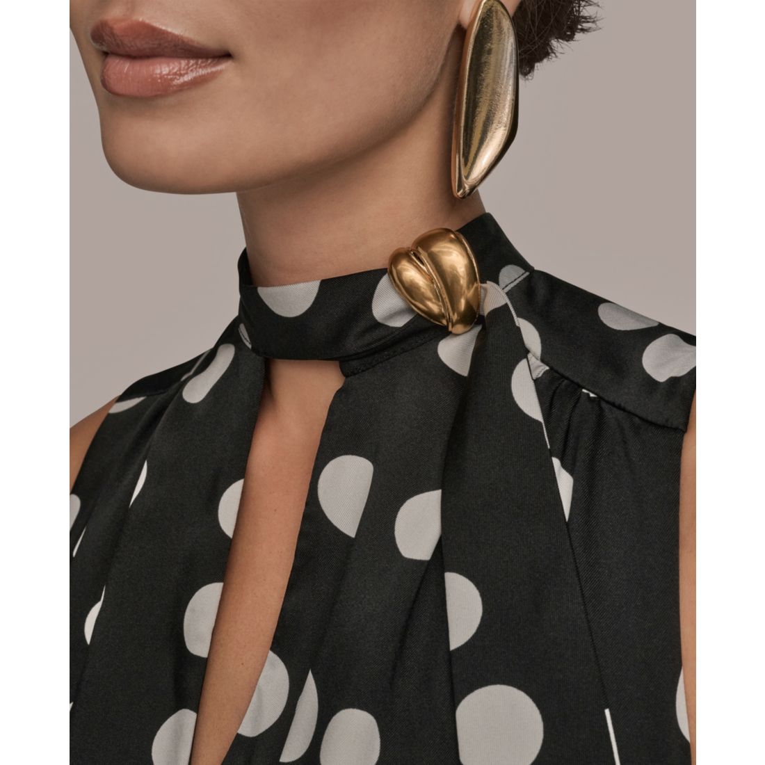Donna Karan New York Women's Dot-Print Tie-Neck A-Line Dress