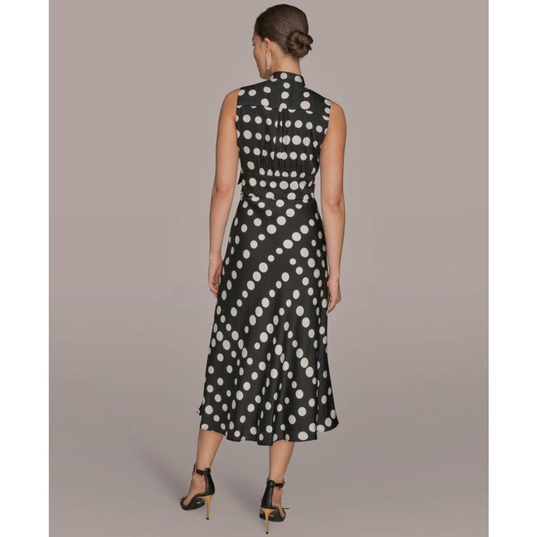 Donna Karan New York Women's Dot-Print Tie-Neck A-Line Dress
