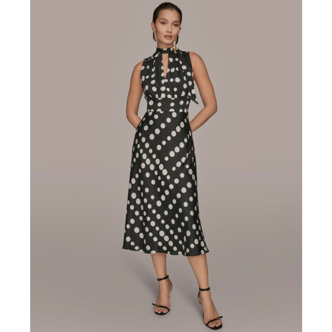 Donna Karan New York Women's Dot-Print Tie-Neck A-Line Dress