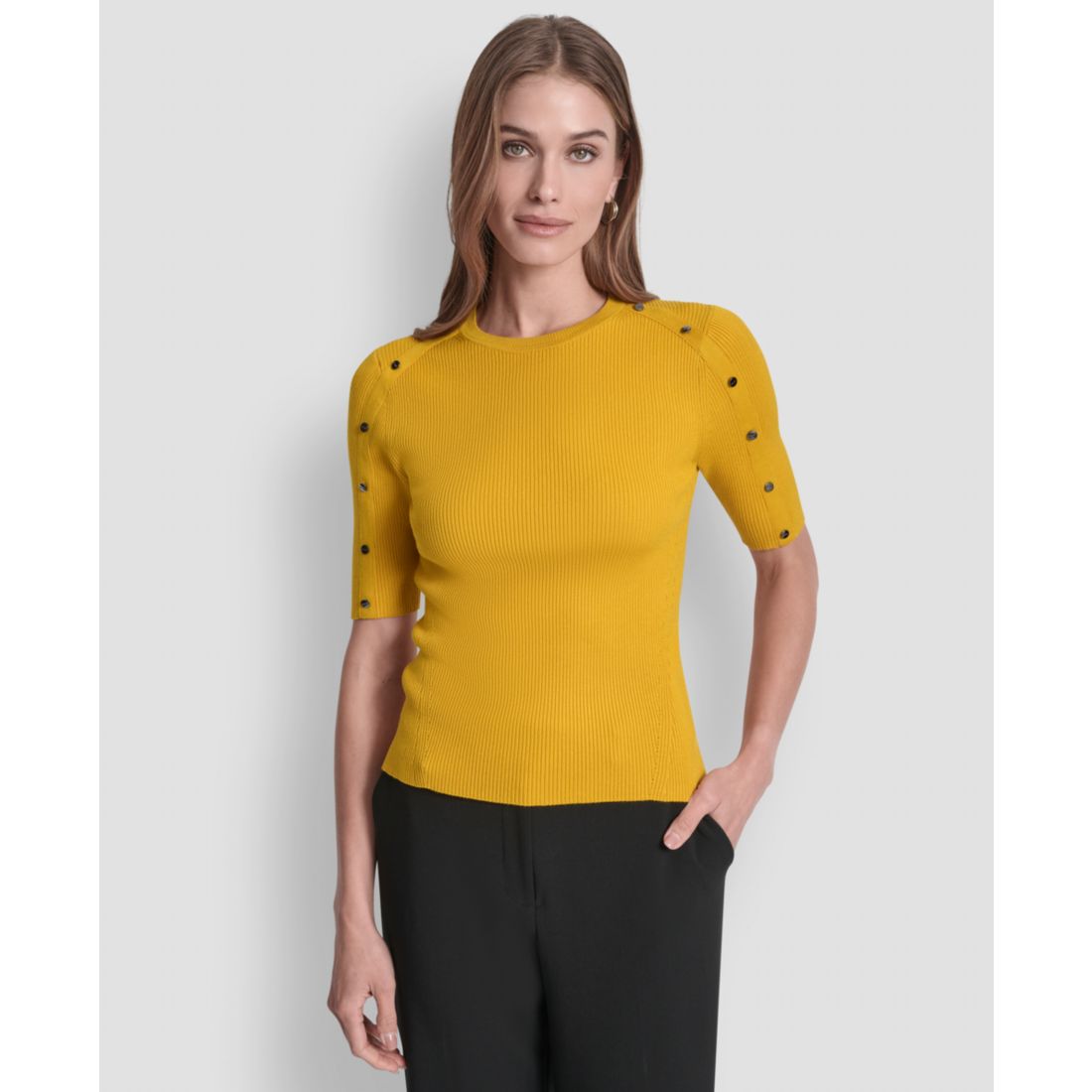 Dkny Women's Button Detail Short Sleeve Sweater