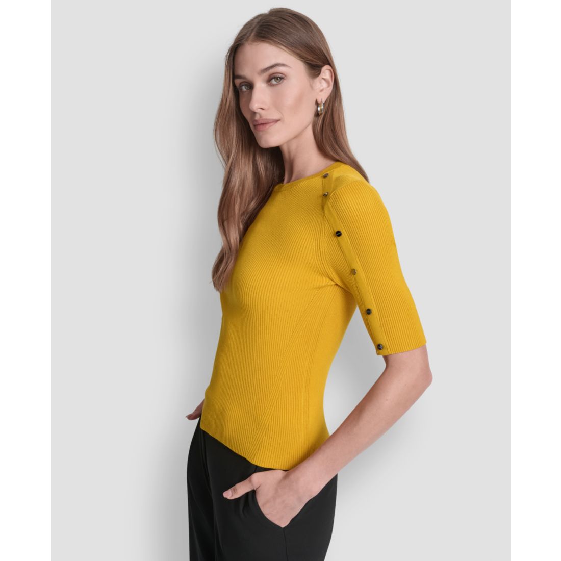 Dkny Women's Button Detail Short Sleeve Sweater