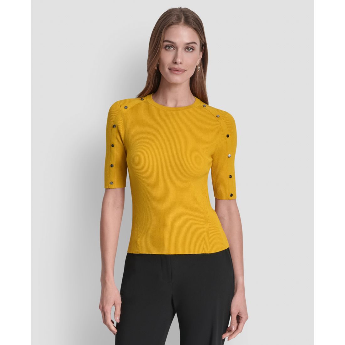 Dkny Women's Button Detail Short Sleeve Sweater