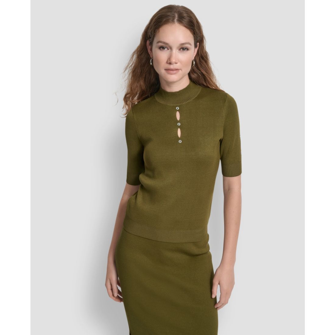 Dkny Women's Grommet Mock Neck Sweater