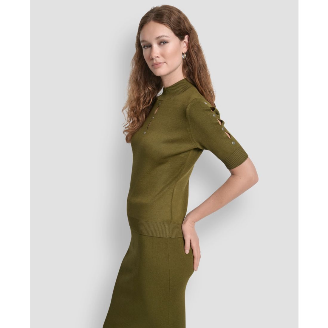 Dkny Women's Grommet Mock Neck Sweater