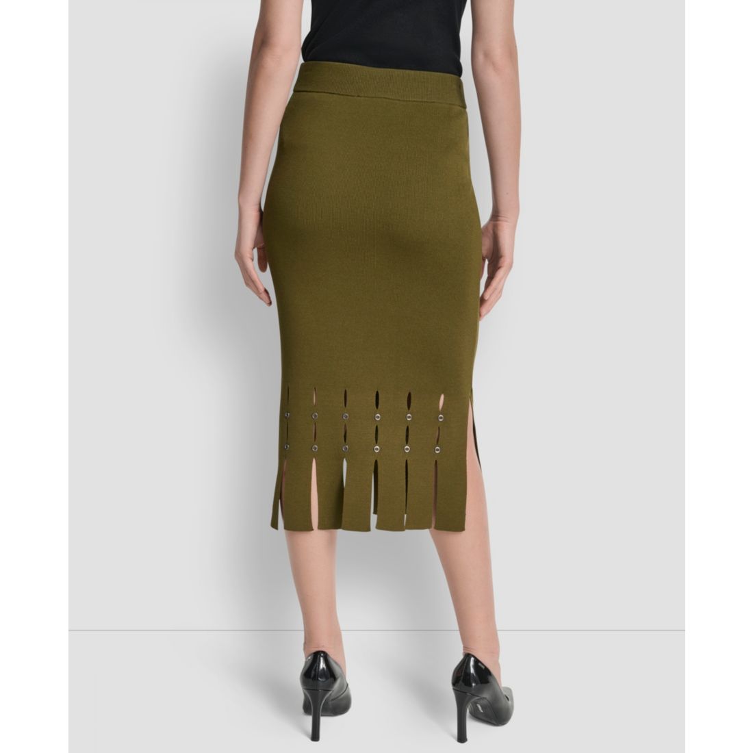 Dkny Women's Grommet Detail Sweater Pencil Midi Skirt