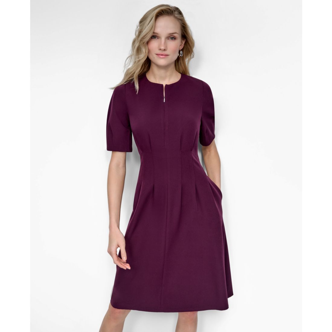Dkny Women's Short Sleeve Crew Neck Fit & Flare Dress