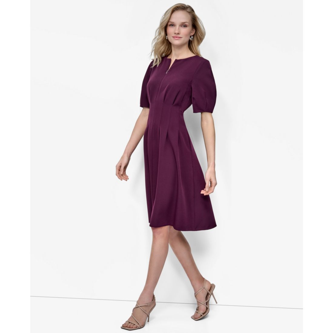 Dkny Women's Short Sleeve Crew Neck Fit & Flare Dress