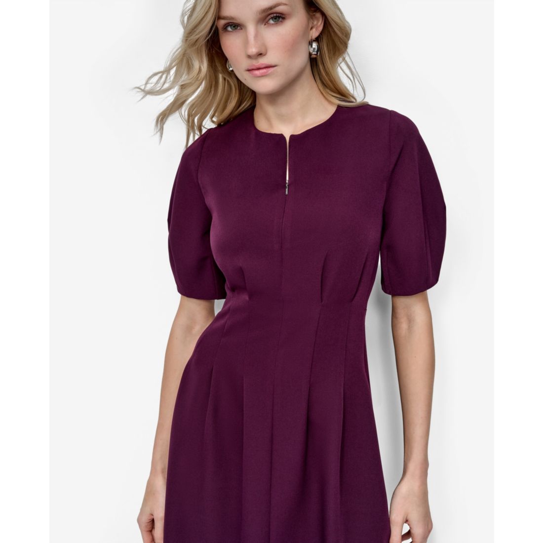 Dkny Women's Short Sleeve Crew Neck Fit & Flare Dress