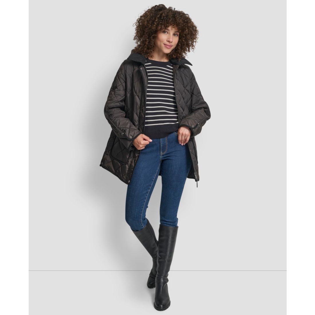 Dkny Women's Corduroy Collar Hooded Quilted Coat