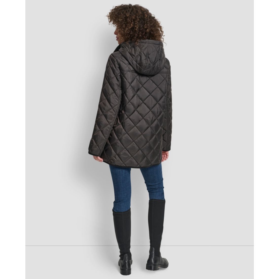 Dkny Women's Corduroy Collar Hooded Quilted Coat