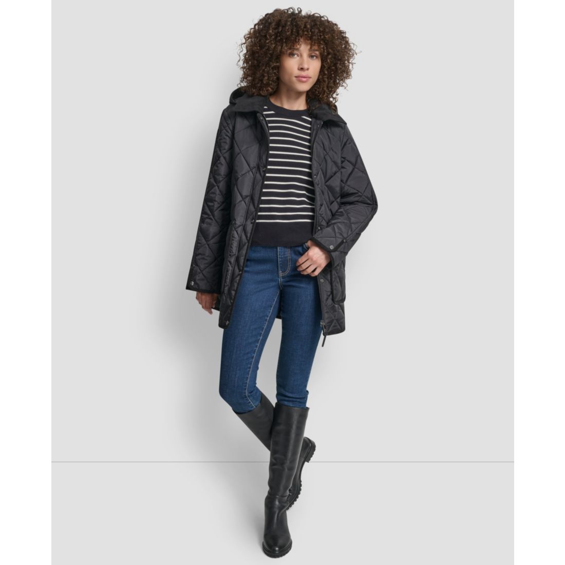 Dkny Women's Corduroy Collar Hooded Quilted Coat
