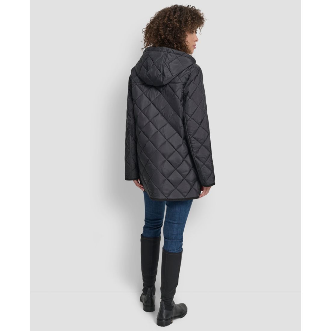 Dkny Women's Corduroy Collar Hooded Quilted Coat