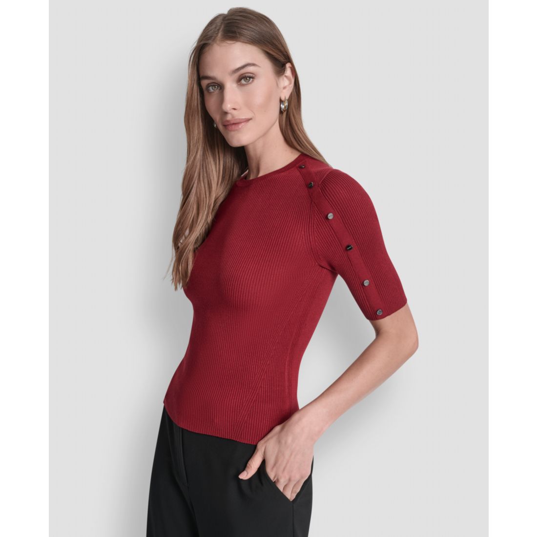 Dkny Women's Button Detail Short Sleeve Sweater