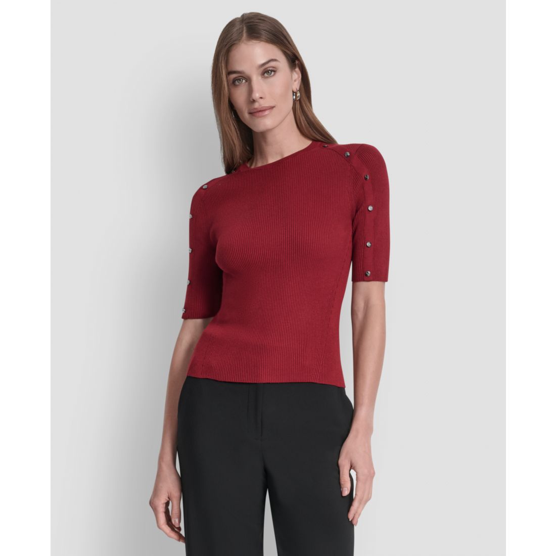 Dkny Women's Button Detail Short Sleeve Sweater