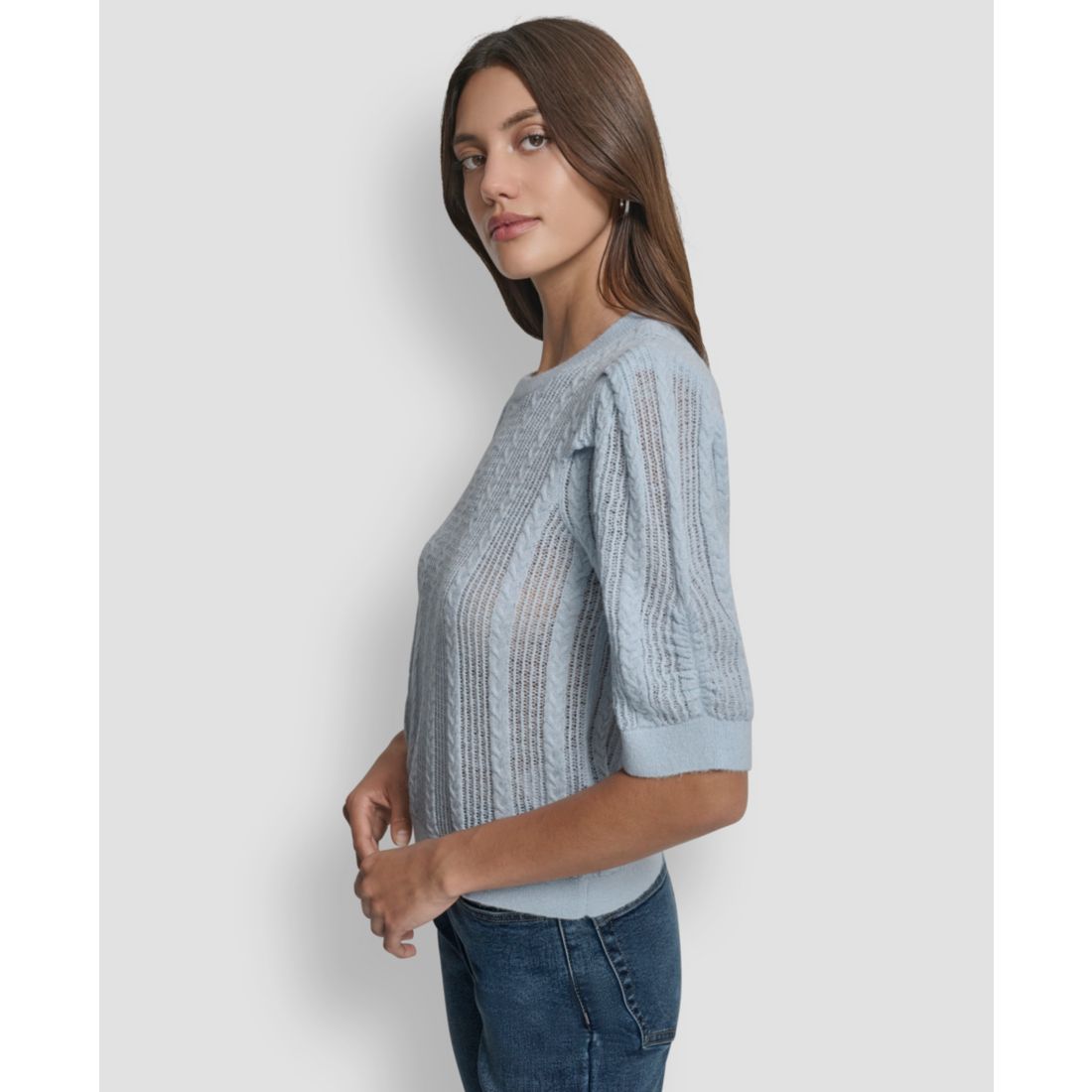 Dkny Jeans Women's Mixed Stitch Puff-Sleeve Sweater
