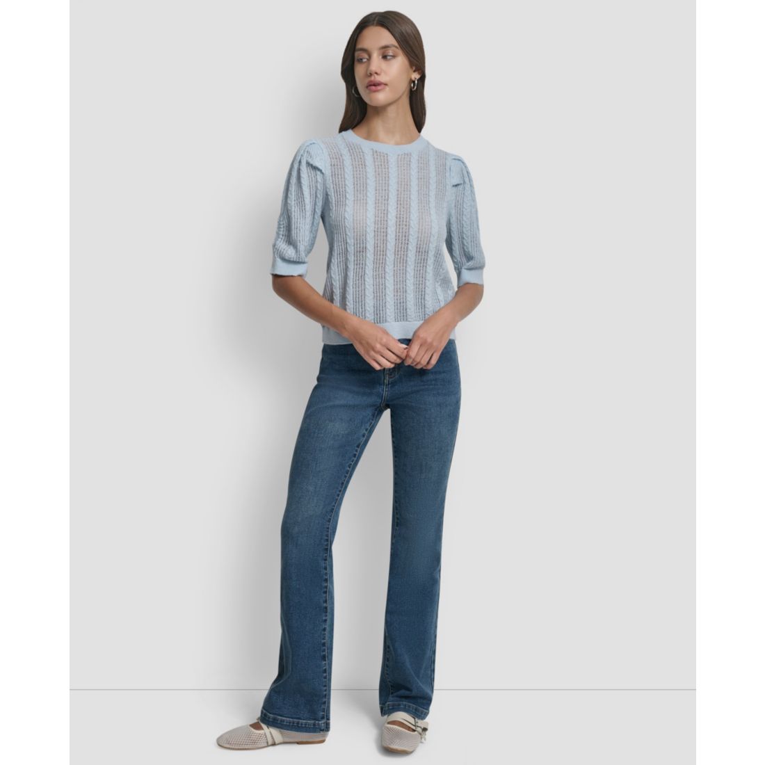 Dkny Jeans Women's Mixed Stitch Puff-Sleeve Sweater