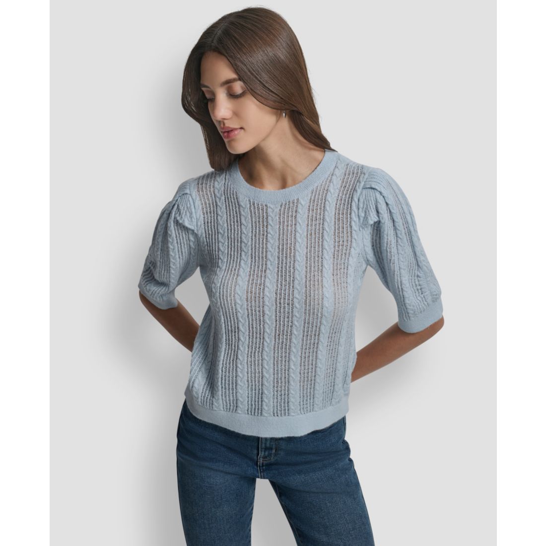 Dkny Jeans Women's Mixed Stitch Puff-Sleeve Sweater