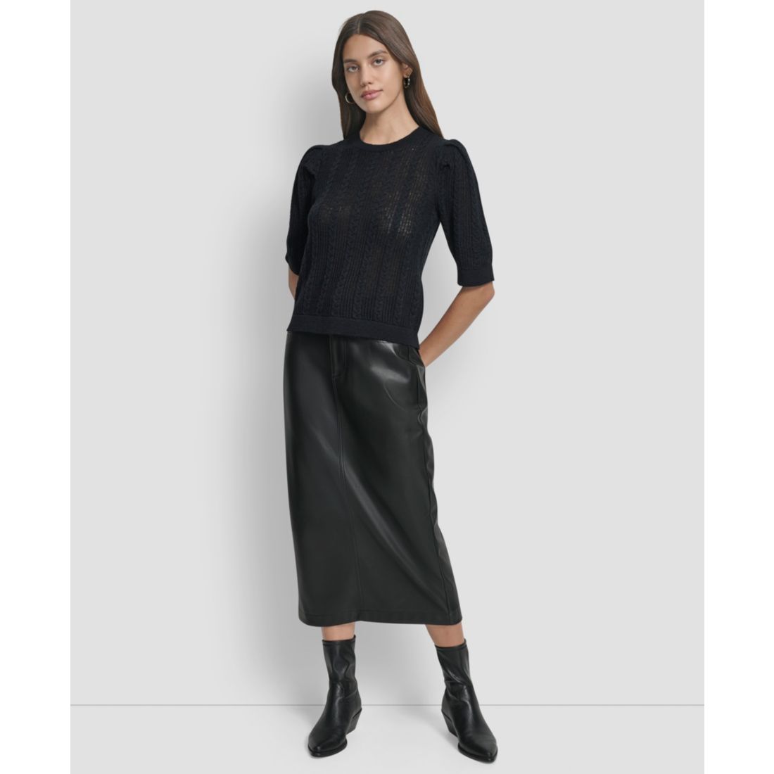 Dkny Jeans Women's Mixed Stitch Puff-Sleeve Sweater