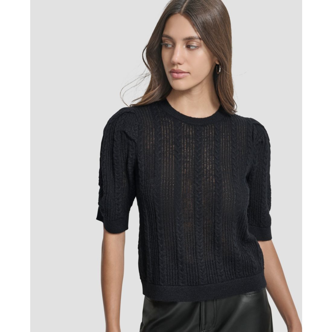 Dkny Jeans Women's Mixed Stitch Puff-Sleeve Sweater